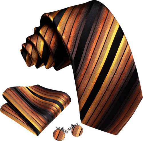 Miniatura 125 de Barry.Wang Juego de corbatas para hombre, corbata de seda a rayas, tejido a cuadros, gemelos formales, negocios, boda