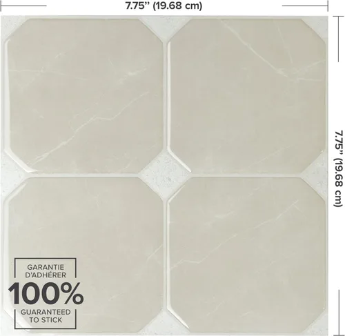 Miniatura 2 de SMART TILES - Azulejos autoadhesivos, 5 hojas de 7.75 x 7.75 pulgadas, loseta en muro, azulejos adhesivos 3D para cocina, baño y paredes, beige