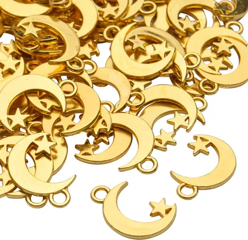 Miniatura 4 de Jdesun 100 dijes de aleación de oro con forma de luna y estrella para hacer joyas y manualidades