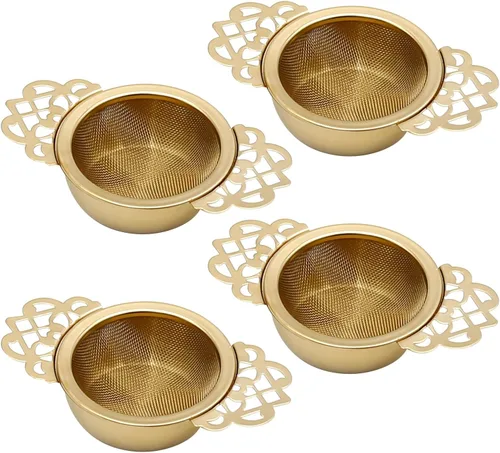 Juego de 4 coladores de té de acero inoxidable 304, filtro de malla de té, cuencos de goteo de té, colador de tetera con mangos en forma de pétalo,