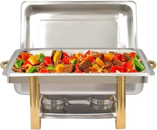 Miniatura 9 de Juego de bufé de platos de acero inoxidable 201, calentador de catering rectangular plateado, calentador de alimentos para fiestas, bufé
