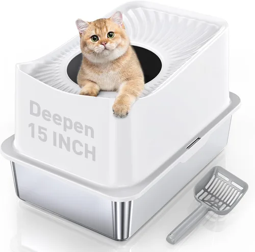 Miniatura 17 de WoofiGo Caja de arena cerrada de acero inoxidable para gatos con tapa, caja de arena extra grande XL para gatos grandes, bandeja de arena de metal