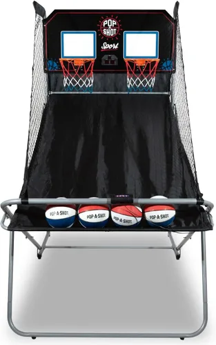Pop-A-Shot - Dual Shot Sport | Juego de baloncesto arcade para el hogar | Aro con marcador digital, 10 modos de juego, 4 pelotas | Plegable para un