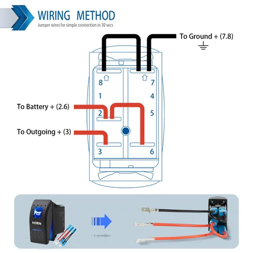 Miniatura 4 de Interruptor basculante conmutable impermeable con botón de bocina momentánea - Encendido/Apagado Luz LED Azul - 12V 20Amp 24V 10Amp, 5 Pines Para