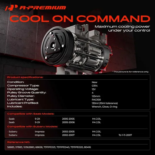Miniatura 2 de A-Premium Compresor de aire acondicionado con embrague compatible con Subaru Impreza 2002-2007 y Saab 9-2X 2005-2006
