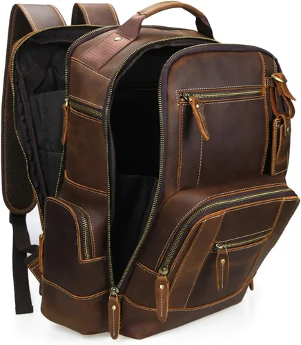 Miniatura 4 de Lannsyne Mochila vintage de cuero de grano completo para hombre de 15.6 pulgadas, mochila para laptop de camping y viajes, mochila de 24 L, Marrón
