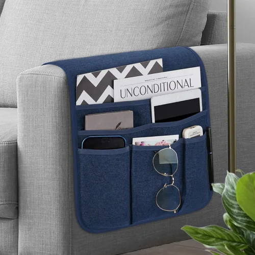 Miniatura 10 de Teniux Organizador de sillón con control remoto para sofá reclinable, organizador antideslizante con 5 bolsillos para revista, tableta, teléfono