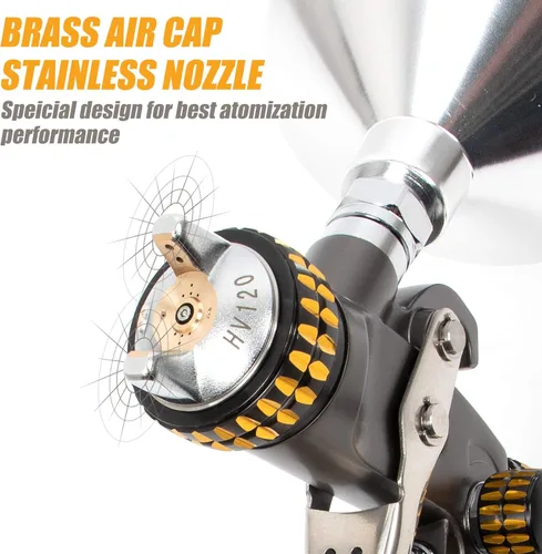 Miniatura 2 de BEETRO - Pistola pulverizadora de aire HVLP, capacidad de 1000ml, 14.3CFM, 29-32psi, boquillas de 1.4mm/1.8mm, acero inoxidable con adaptador tipo