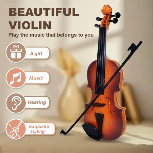 Miniatura 6 de Juguete de violín de 16 pulgadas para niños, juguetes de violín de 4 cuerdas, instrumentos musicales para niños, instrumento electrónico portátil
