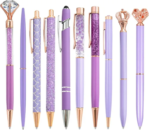 10 piezas de bolígrafos brillantes, cómodos bolígrafos de escritura, lindos bolígrafos retráctiles de metal para diarios, bolígrafos negros de punta