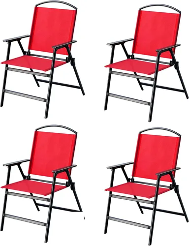 Juego de 4 sillas de comedor plegables para exteriores con reposabrazos, sillas plegables de alta resistencia para jardín, césped, piscina, patio,