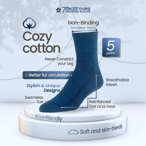 Miniatura 2 de 7BIGSTARS KINGDOM Calcetines de algodón para hombre, diabéticos, no vinculantes, paquete de 5 unidades, talla L/XL, Azul mezclilla, verde oliva