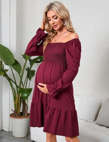Miniatura 3 de KOJOOIN Vestido de verano de manga corta con cuello cuadrado para mujer, estilo bohemio, fruncido, con volantes, casual, vestido midi para baby