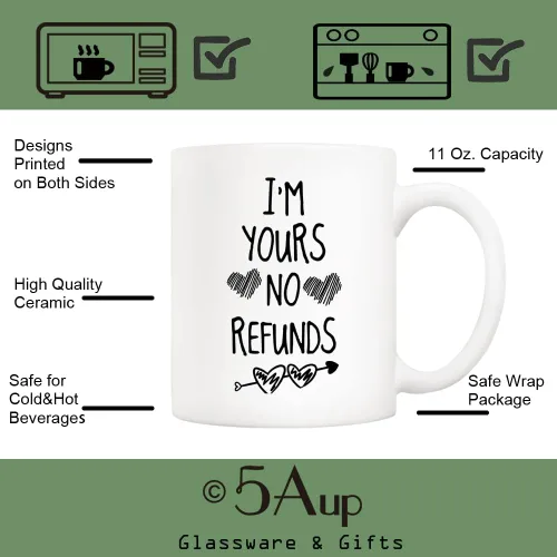 Miniatura 3 de 5Aup Taza de café con texto en inglés "I'm Yours No Refunds" ("I'm Yours No Refunds"), regalo de Navidad para novia, novio, regalo de cumpleaños