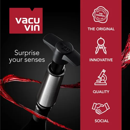 Miniatura 6 de Vacu Vin - Bomba de Ahorro de Vino Azul con Tapón de Vino al Vacío - Mantén Tu Vino Fresco hasta 10 Días - 1 Bomba 4 Tapones - Reutilizable