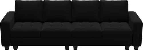 Miniatura 7 de Belffin Sofá modular de terciopelo de 4 asientos, sofá seccional de 4 asientos para sala de estar, color negro