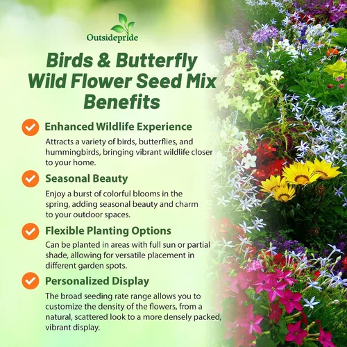 Miniatura 3 de Outsidepride Mezcla de semillas de flores silvestres Birds & Butterfly - 1 libra. Mezcla premium de semillas de flores silvestres anuales y perennes