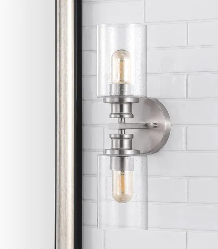 Miniatura 12 de JONATHAN Y Aplique de pared LED de níquel de 16.5 pulgadas, lámpara de tocador moderna de granja con pantalla de vidrio sembrado, accesorio