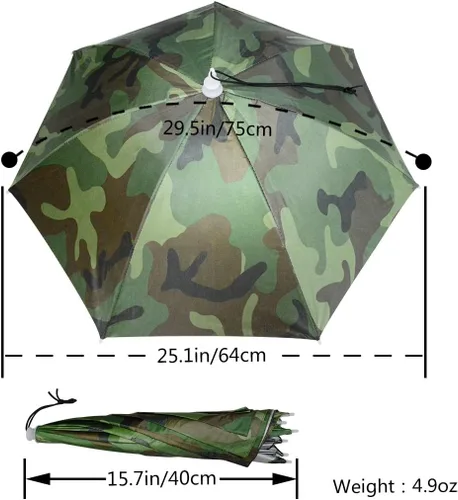 Miniatura 3 de NEW-Vi Sombrero de paraguas, 25 pulgadas, manos libres, para adultos y niños, pesca, golf, jardinería, sombrilla para exteriores (camuflaje)