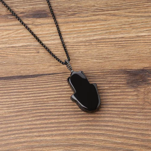 Miniatura 4 de COAI Collar de mano Hamsa curativa de obsidiana negra Piedra
