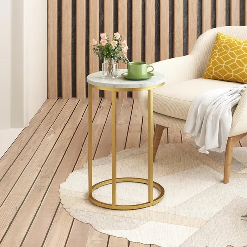 Miniatura 6 de Function Home Mesa auxiliar de mesa C, mesa auxiliar de sofá en forma de C de mármol, mesas de sofá que se deslizan por debajo, mesa decorativa