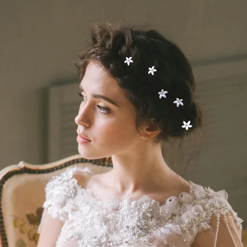 Miniatura 5 de 30 horquillas para el pelo de novia de boda con flores moradas, clip de cabeza de novia, pasadores de pelo con diamantes de imitación de cristal