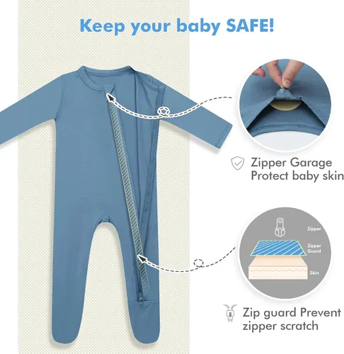 Miniatura 4 de HAPIU - Pijama de bambú con pies para bebé, con cremallera frontal de 2vías, mamelucos Sleep 'N Play, de 0a 24meses