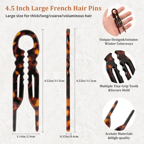 Miniatura 2 de 4 horquillas Prestige de acetato para mujer, accesorios elegantes de peinado para moños, moño francés, en forma de U, dentado, agarre fuerte