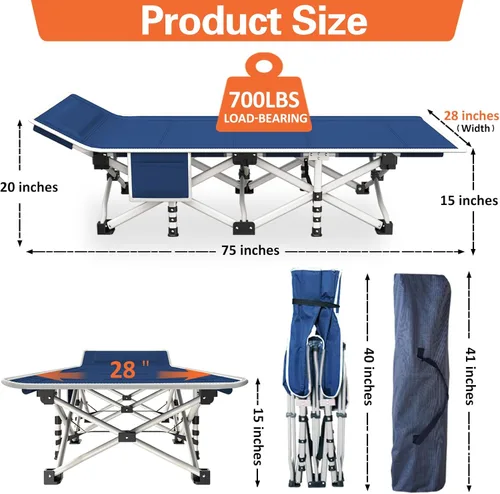 Miniatura 4 de COLMERD Catre de camping con cómodo colchón para dormir con almohadilla resistente cama de camping catre de dormir incluye bolsa de transporte
