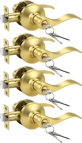 Miniatura 17 de KNOBWELL Paquete de 2 pomos de puerta de bronce, palancas de manija de puerta exterior para puertas delanteras, manija de puerta de entrada de Oil