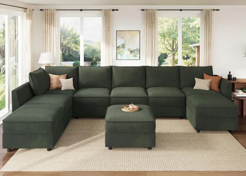 Miniatura 47 de HONBAY Sofá seccional modular con almacenamiento en forma de L sofá seccional, sofás convertibles para sala de estar - verde