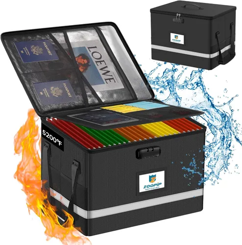 Miniatura 10 de Caja de archivos ignífuga con cerradura, organizador de almacenamiento de caja de documentos, adecuado para colgar carpetas de archivos
