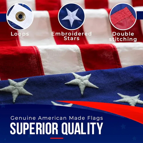 Miniatura 3 de Bandera estadounidense: 100% fabricada en Estados Unidos. Diseño de rayas cosidas y estrellas bordadas, Azul y rojo