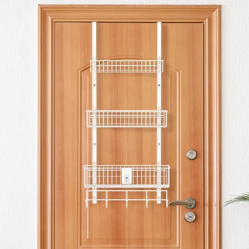 Miniatura 3 de OYEAL Organizador de puerta de despensa blanca con ganchos, estantes traseros de puerta de metal de 3 niveles resistentes con 3 cestas para cocina