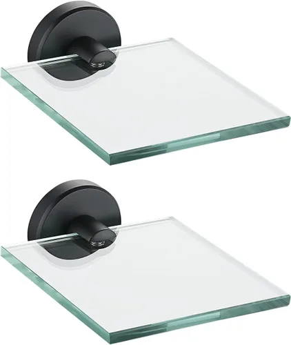 Miniatura 27 de JQK Estantería de baño de vidrio bronce, estante con toallero de 15 pulgadas de vidrio templado, almacenamiento para ducha de 16 por 5 pulgadas