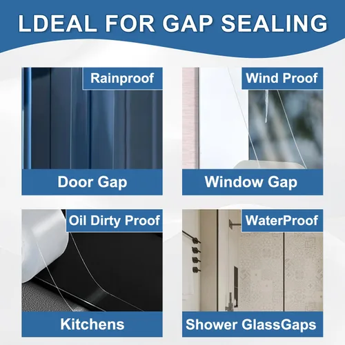 Miniatura 4 de Cinta transparente para sellado de ventanas 5 cm x 20 m, resistente a la intemperie, para aislamiento de corrientes de aire, sin residuos, adhesiva