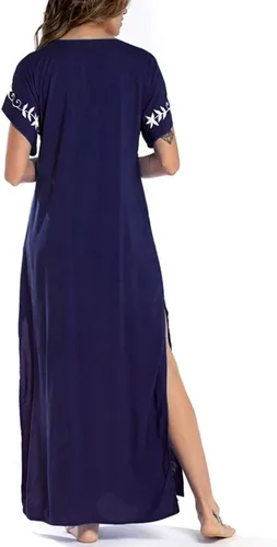 Miniatura 2 de Bsubseach Cubierta de traje de baño bordada con cuello en V y manga corta para mujer, vestidos caftán