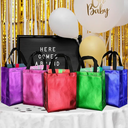 Miniatura 4 de BLEWINDZ 100 bolsas de regalo reutilizables medianas con asas - Ideales para obsequios de fiestas y bolsas de compras (10 colores)