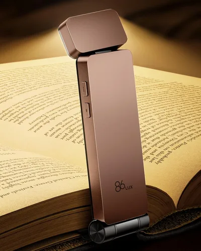 86lux Luz de libro, luz de lectura LED recargable con clip para uso en cama y noche, 3 temperaturas de color con atenuación continua, diseño de Oro