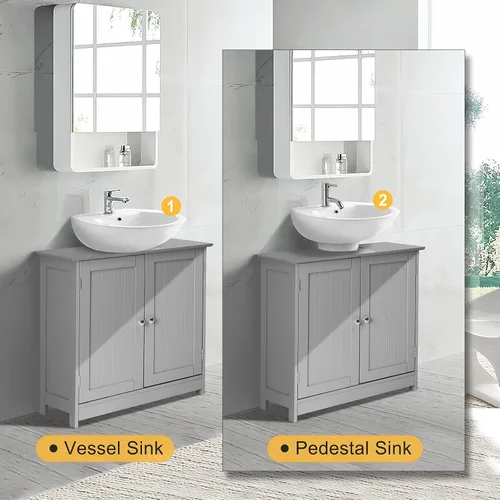 Miniatura 7 de VINGLI Armario de baño para debajo del fregadero, fregadero de pedestal, organizador de almacenamiento independiente con 2 puertas, estante