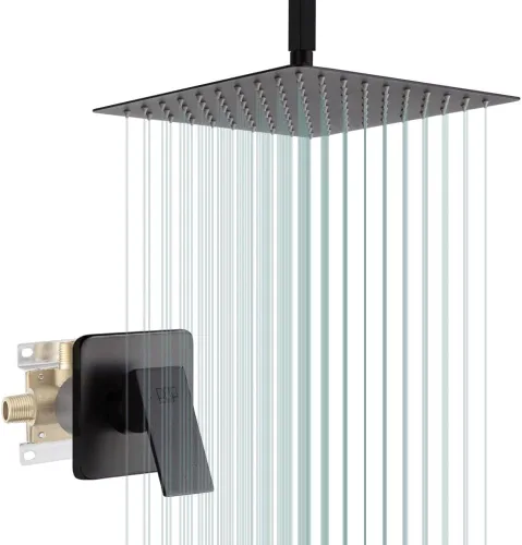 Miniatura 17 de Conjunto de llave de regadera color negro mate, sistema de regadera de lluvia para baño con cabezal de regadera de metal de acero inoxidable, kit