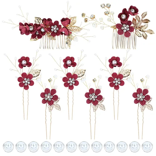 Miniatura 10 de inSowni - Juego de 20 peines laterales elegantes de color azul polvoriento con flores para novias, accesorios para el cabello para bodas, pinzas