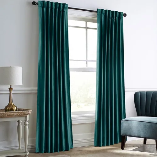 Dreaming Casa - Cortinas de terciopelo verde azulado para sala de estar, con aislamiento térmico, bolsillo para cortinero y pestaña trasera, cortina