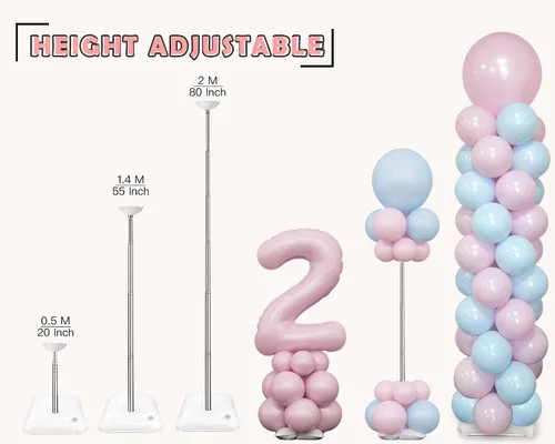 Miniatura 3 de YALLOVE Soporte de columna para globos, juego de 2 soportes para globos para decoración de fiesta de revelación de género (incluye globos)
