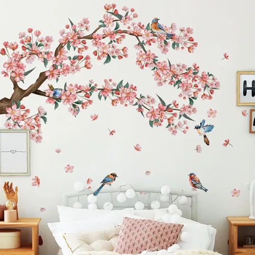 Miniatura 10 de Calcomanías de pared grandes de palmera negra, calcomanías de pared de pájaros tropicales de cocotero, mural de bosque para dormitorio, sala