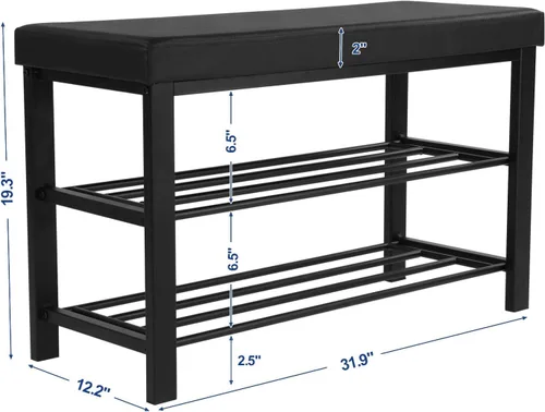 Miniatura 3 de SONGMICS Banco de zapatos, zapatero de 3 niveles para entrada, organizador de almacenamiento con asiento acolchado de espuma, piel sintética, marco