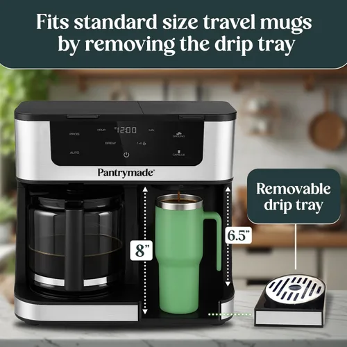 Miniatura 7 de Pantrymade Cafetera de doble preparación, jarra de vidrio de 12 tazas y combo K-Cup de una sola porción Cafetera con pantalla táctil programable