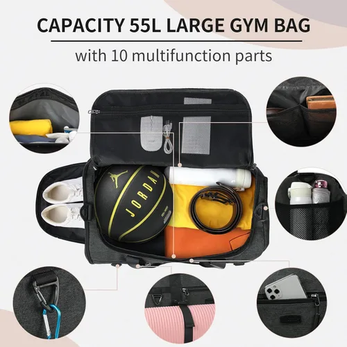 Miniatura 2 de Bolsa deportiva para gimnasio, bolsa de viaje grande impermeable con toalla deportiva, compartimento para zapatos y bolsillo húmedo, bolsa
