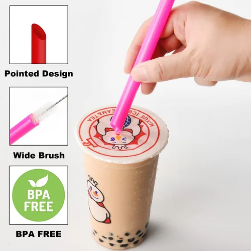 Miniatura 3 de ALINK 12 popotes Boba reutilizables, 10.5 pulgadas de largo x 0.51 pulgadas de ancho, pajitas de plástico para té de burbujas, perlas de tapioca