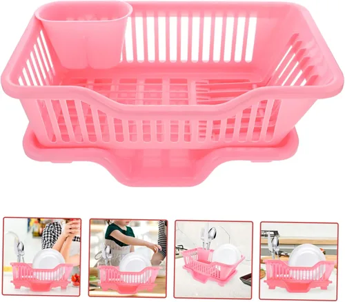 Miniatura 2 de 1 juego de estante de cocina plato de drenaje fregadero esponja soporte plato pequeño estante de secado de platos cubiertos de plástico bandeja